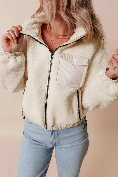 Zip Up Long Sleeve Hooded Jacket Ivory