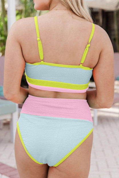 Color Block Scoop Neck Two-Piece Swim Set Mint Blue