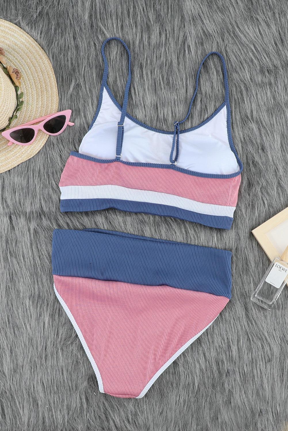 Color Block Scoop Neck Two-Piece Swim Set Blush Pink