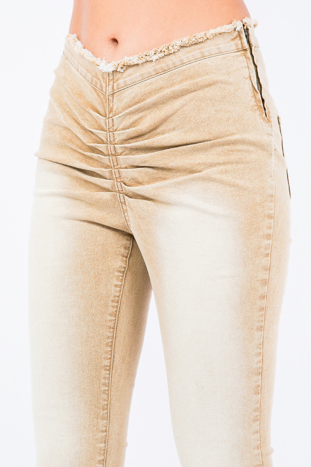 American Bazi V-Cut Ruched Flare Pants Tan