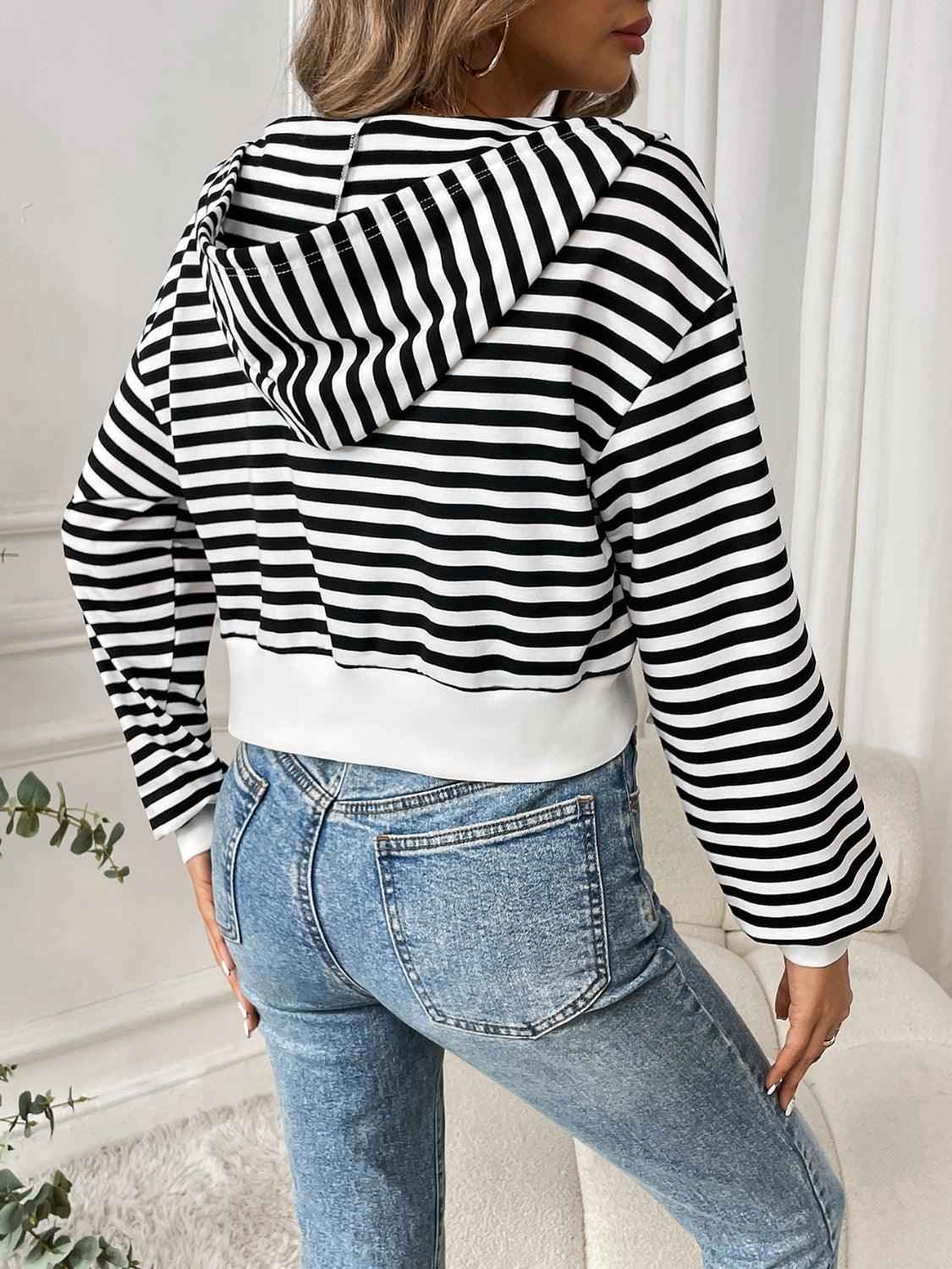 Striped Zip Up Long Sleeve Jacket White