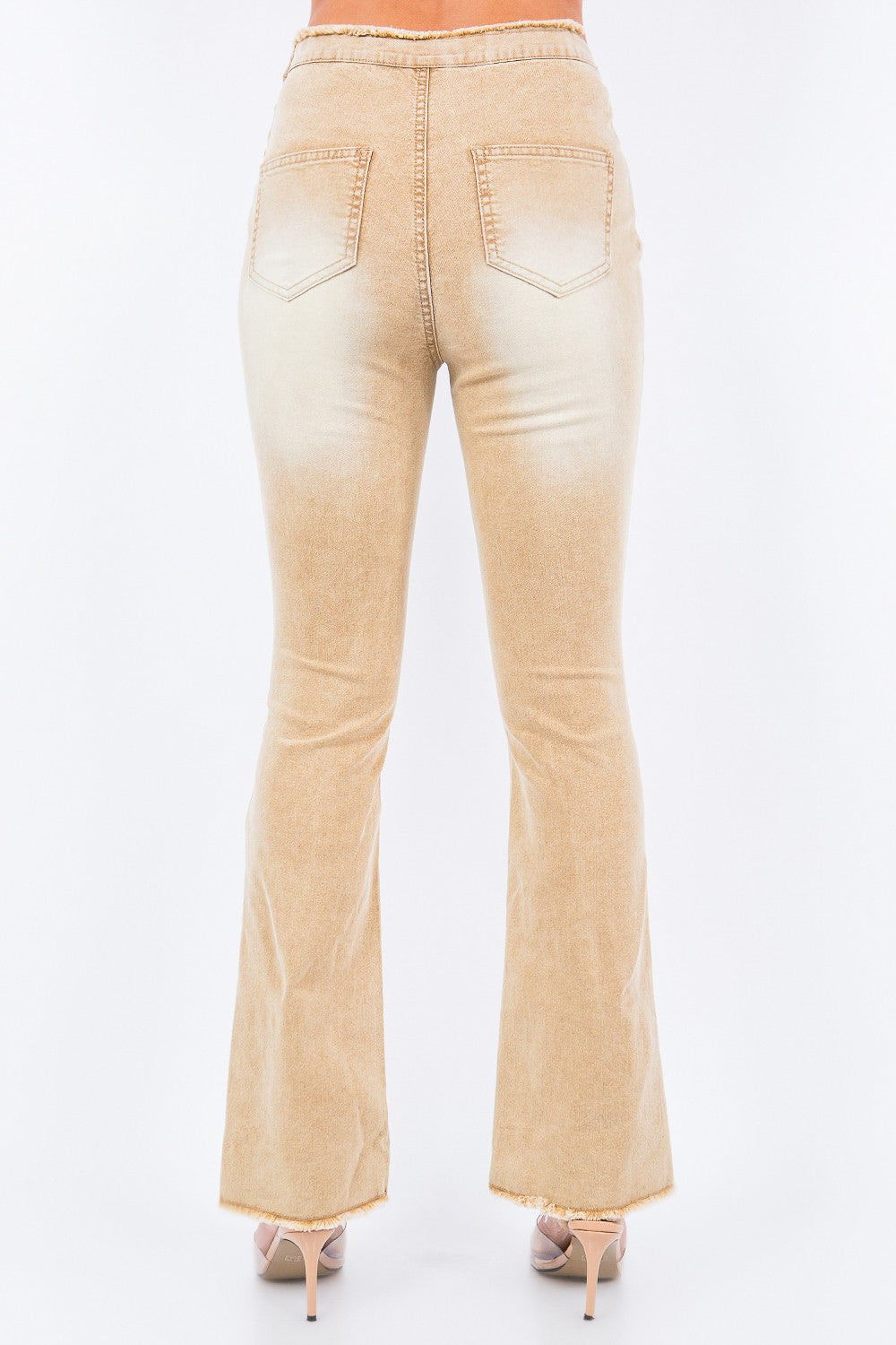 American Bazi V-Cut Ruched Flare Pants Tan