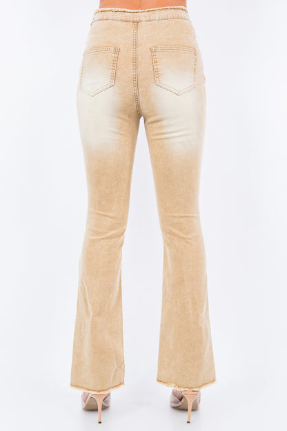 American Bazi V-Cut Ruched Flare Pants Tan