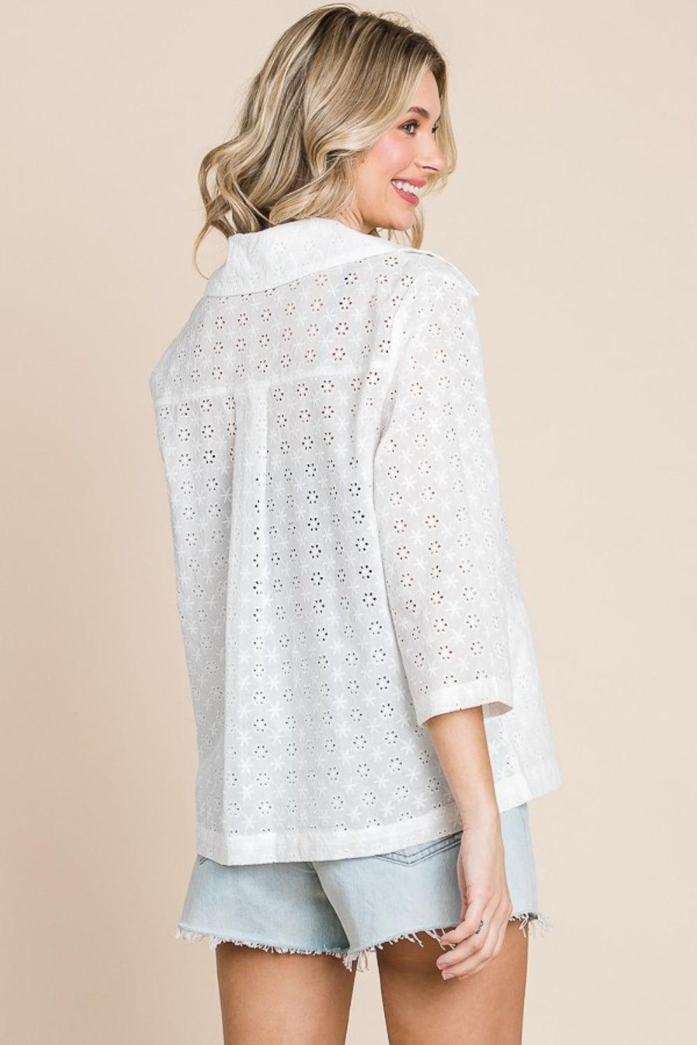 Culture Code Double Breasted Eyelet Jacket with Pockets Soft White