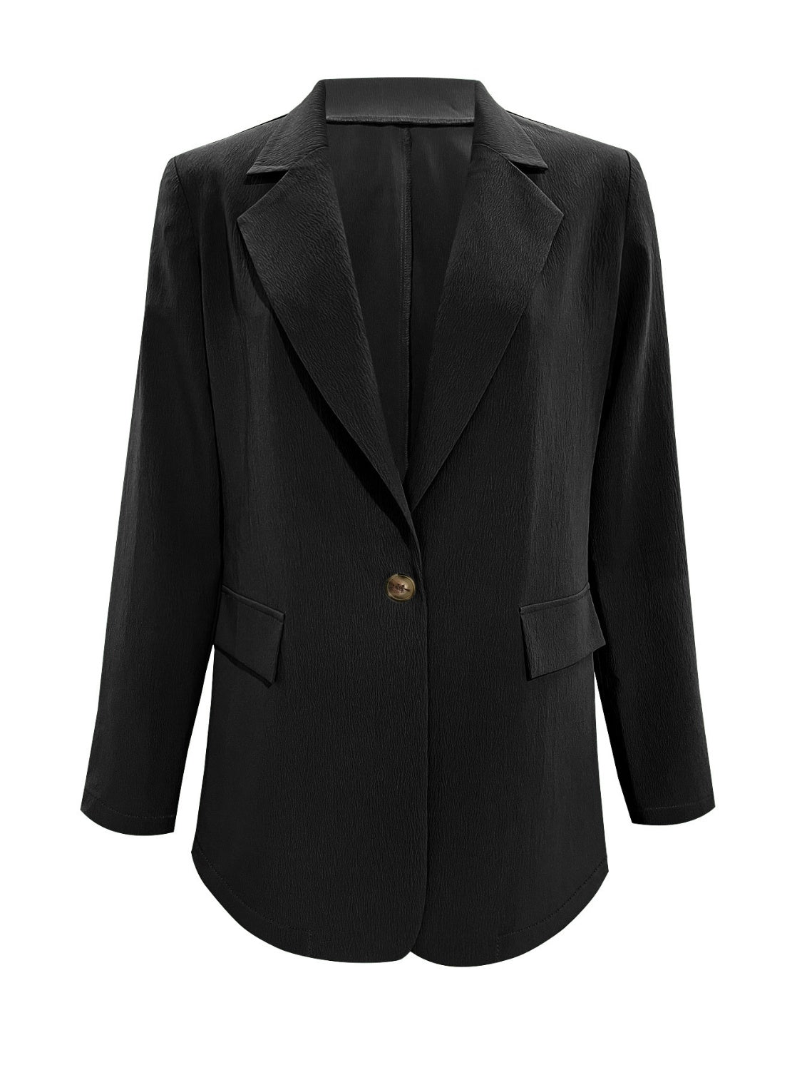 Lapel Collar Long Sleeve Blazer Black