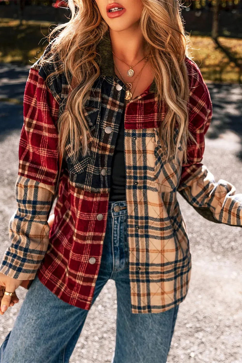 Plaid Button Up Long Sleeve Jacket Plaid