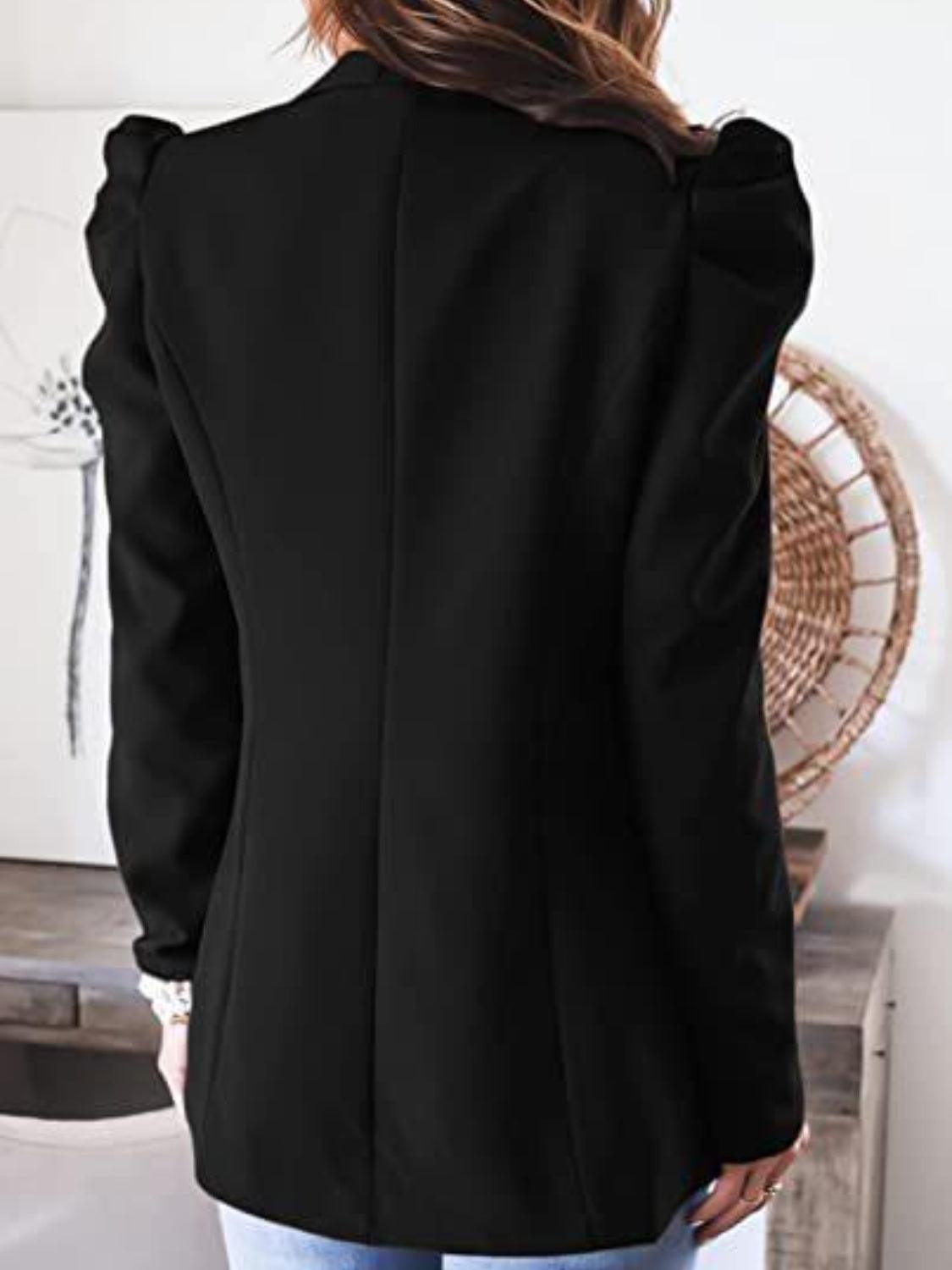 Collared Neck Puff Sleeve Blazer Black