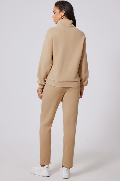 Half Snap Turtleneck Top and Pants Active Set Dust Storm