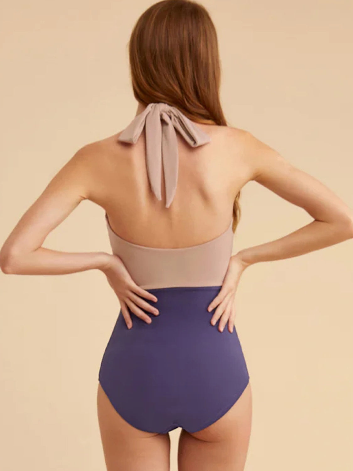 Contrast Halter Neck One-Piece Swimwear Violet