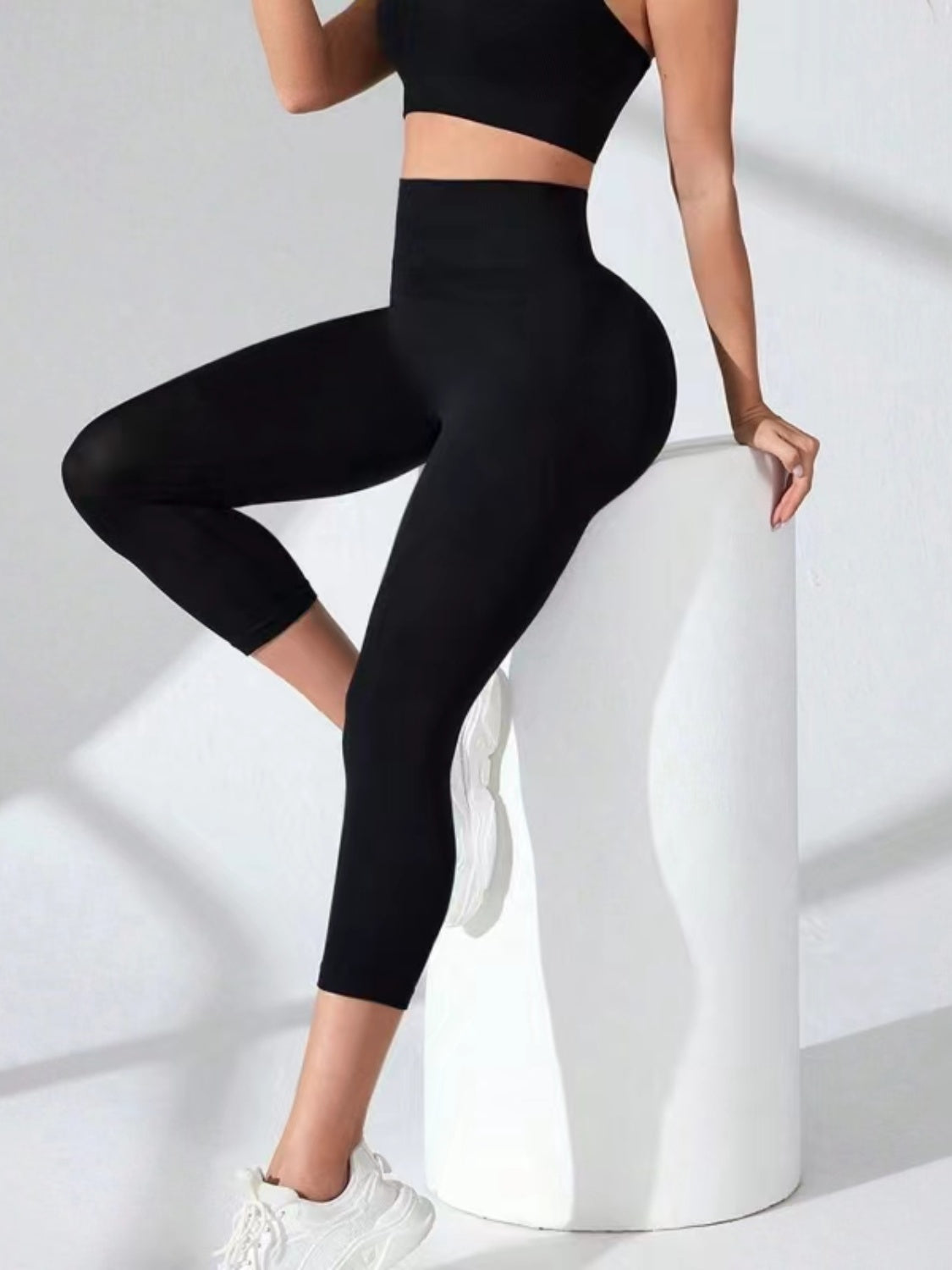 High Waist Cropped Active Leggings Black