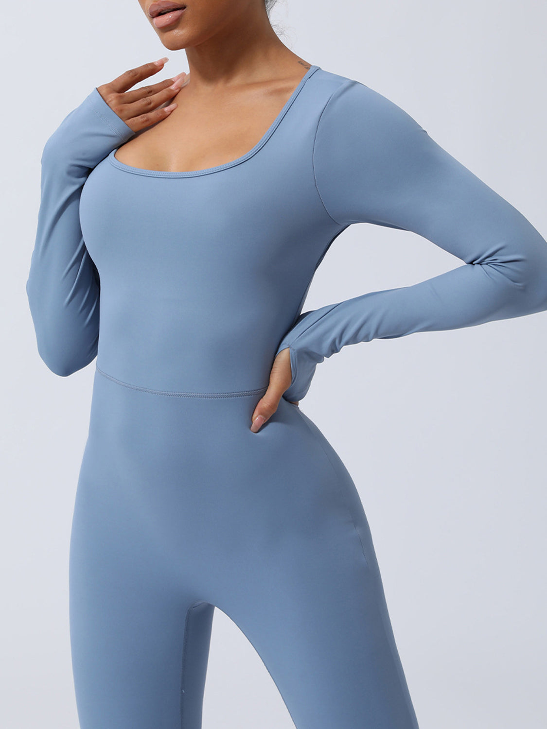 Twisted Backless Long Sleeve Jumpsuit Light Blue