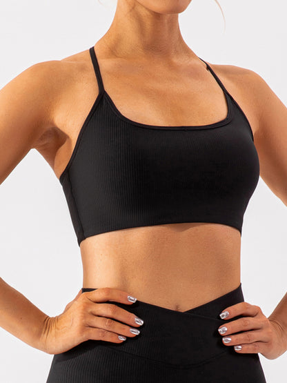 Spaghetti Strap Active Bra Black