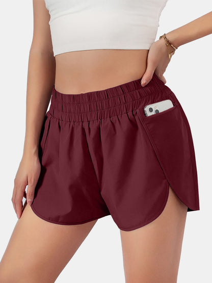 Elastic Waist Active Shorts Burgundy