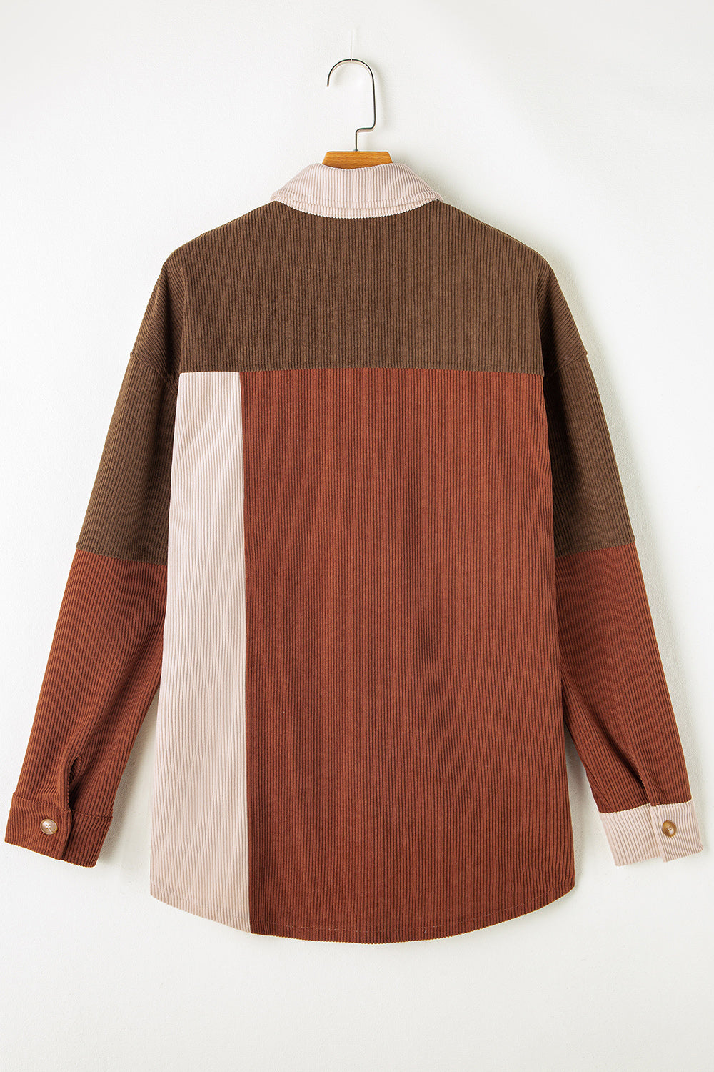 Color Block Long Sleeve Shacket Brown