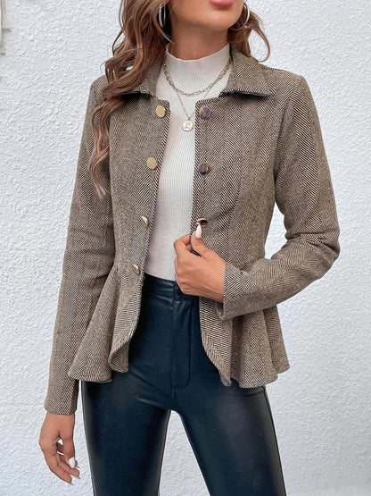 Ruffle Hem Collared Blazer Khaki