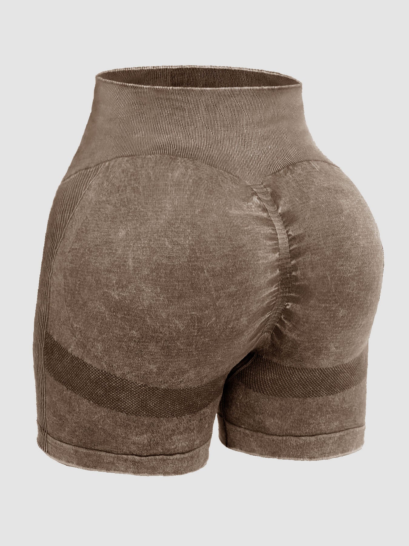 Washed High Waist Active Shorts Coffee Brown