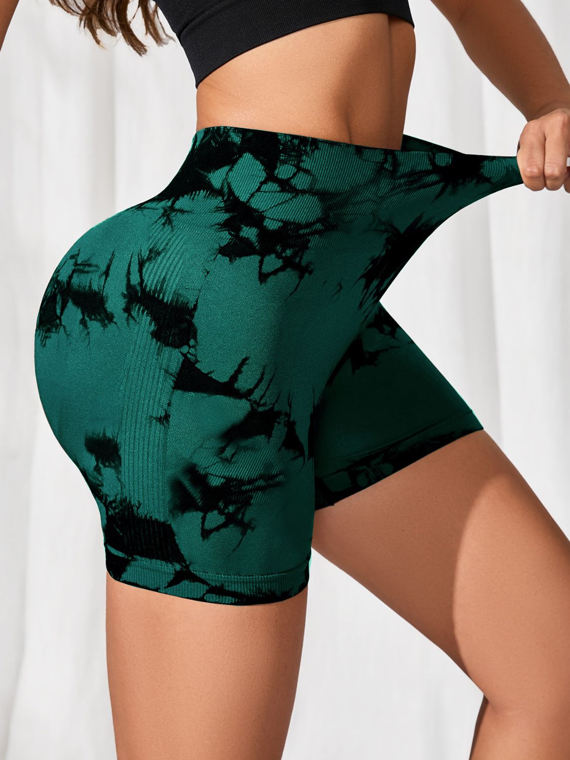 Tie-Dye High Waist Active Shorts Dark Green