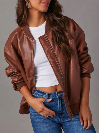 Zip Up Long Sleeve Jacket Brown