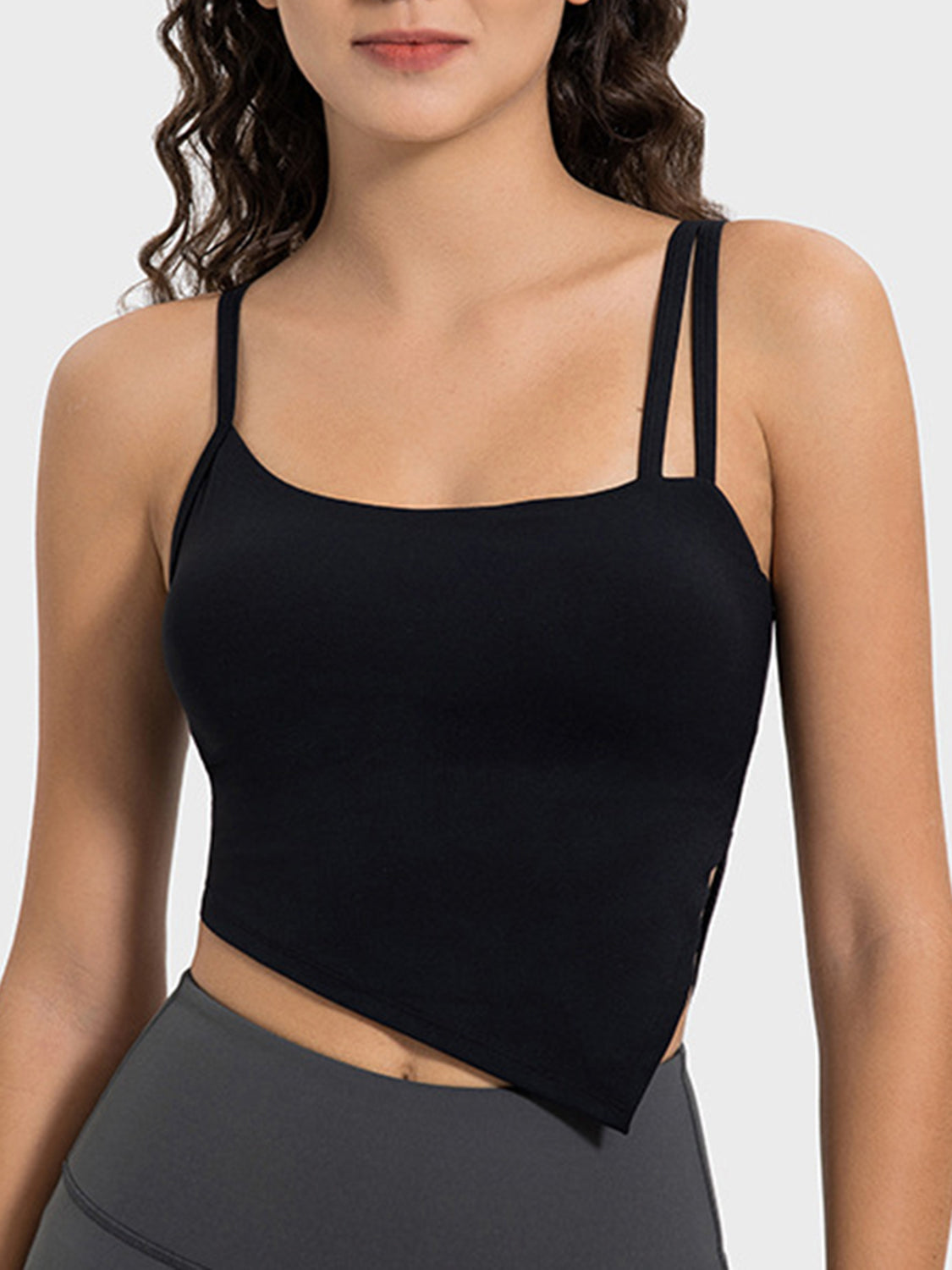 Millennia Slit Asymmetrical Neck Active Cami Black