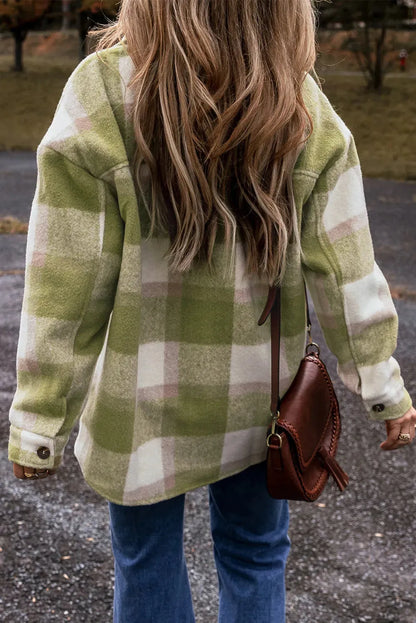 Plaid Button Up Long Sleeve Jacket Sage