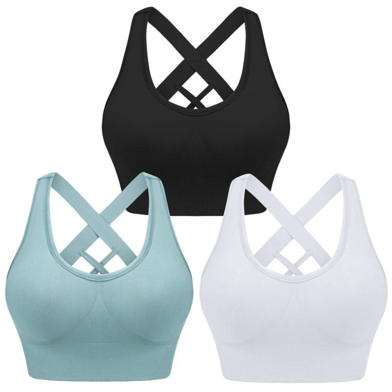 Four seasons women's solid sports nylon sports bra Black+white+blue