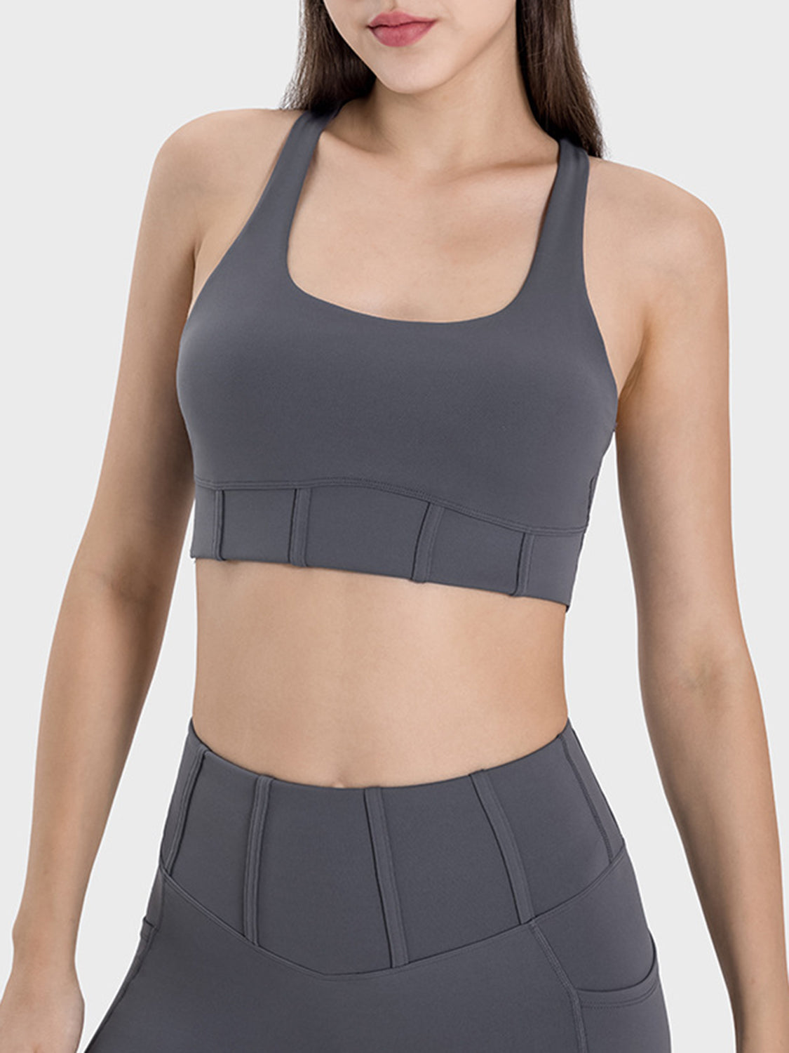 Millennia Square Neck Wide Strap Active Tank Dark Gray