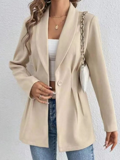 One Button Long Sleeve Blazer Khaki