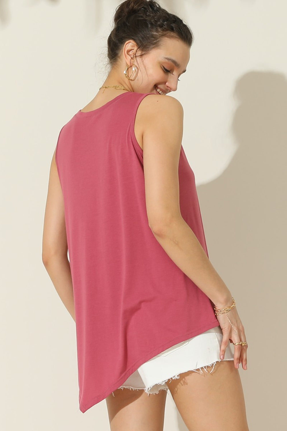 Ninexis Round Neck Button Side Tank DARK PINK