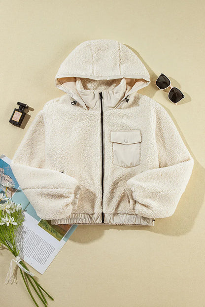 Zip Up Long Sleeve Hooded Jacket Ivory