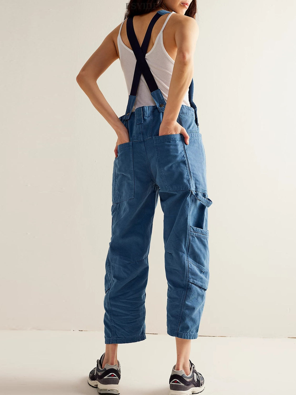 Pocketed Wide Strap Denim Overalls Medium