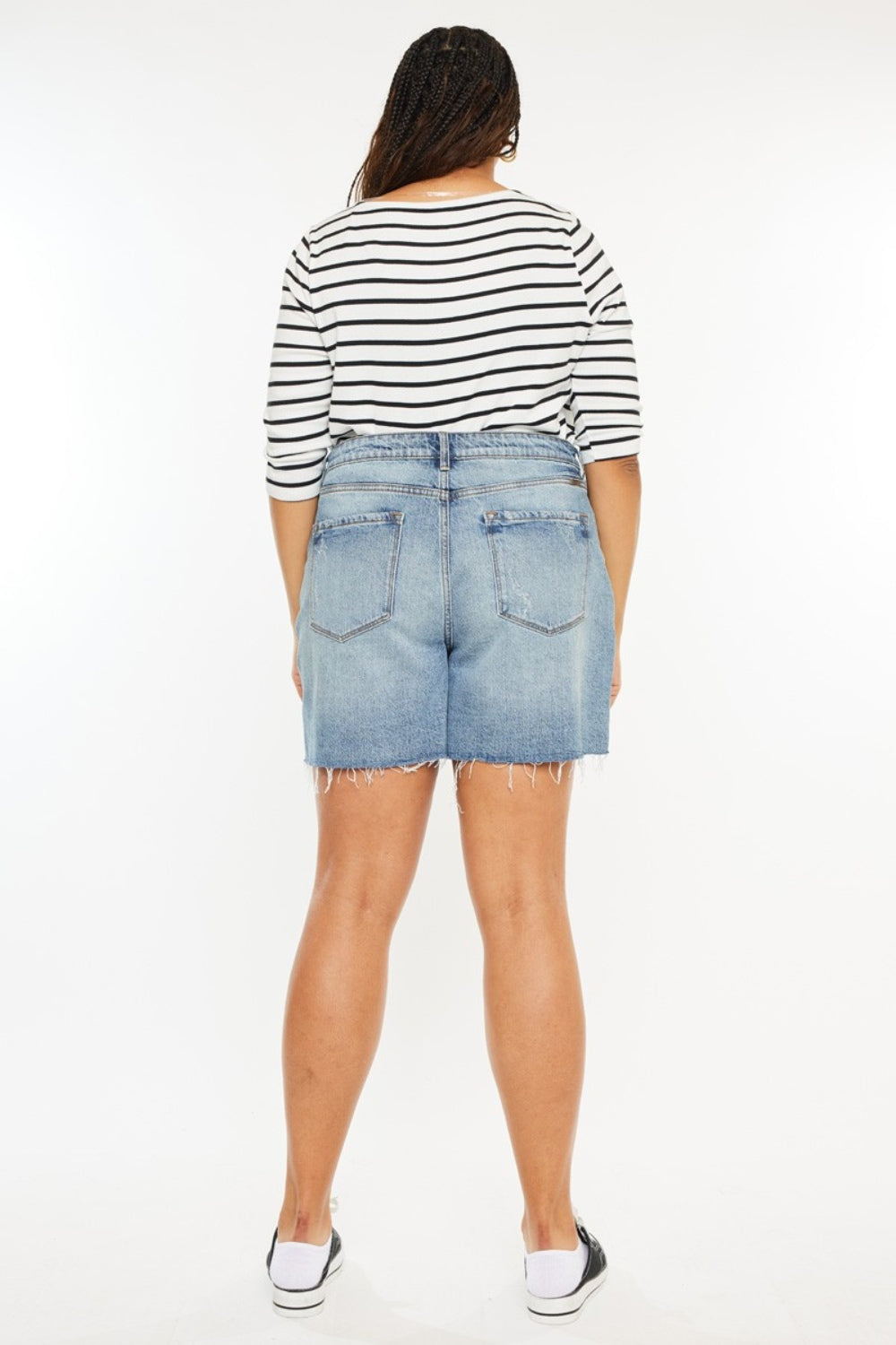 Kancan Full Size Raw Hem High Waist Denim Shorts Medium