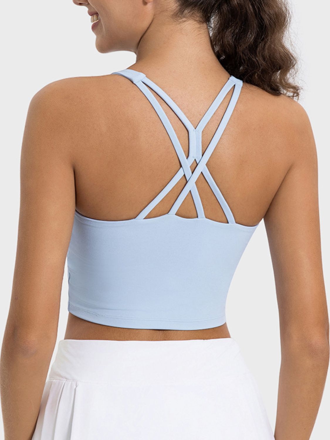 Millennia Crisscross Round Neck Active Tank Light Blue