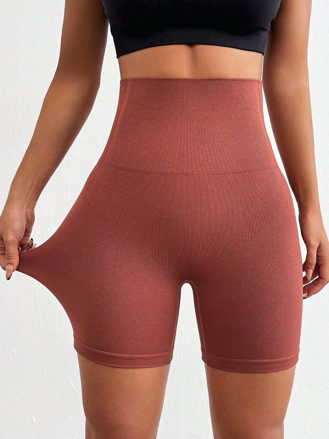 Seamless High Waist Active Shorts Rust