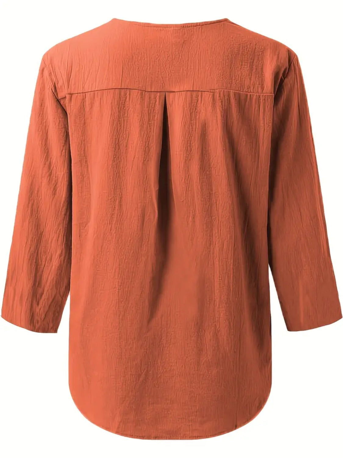 Notched Three-Quarter Sleeve Blouse Terracotta