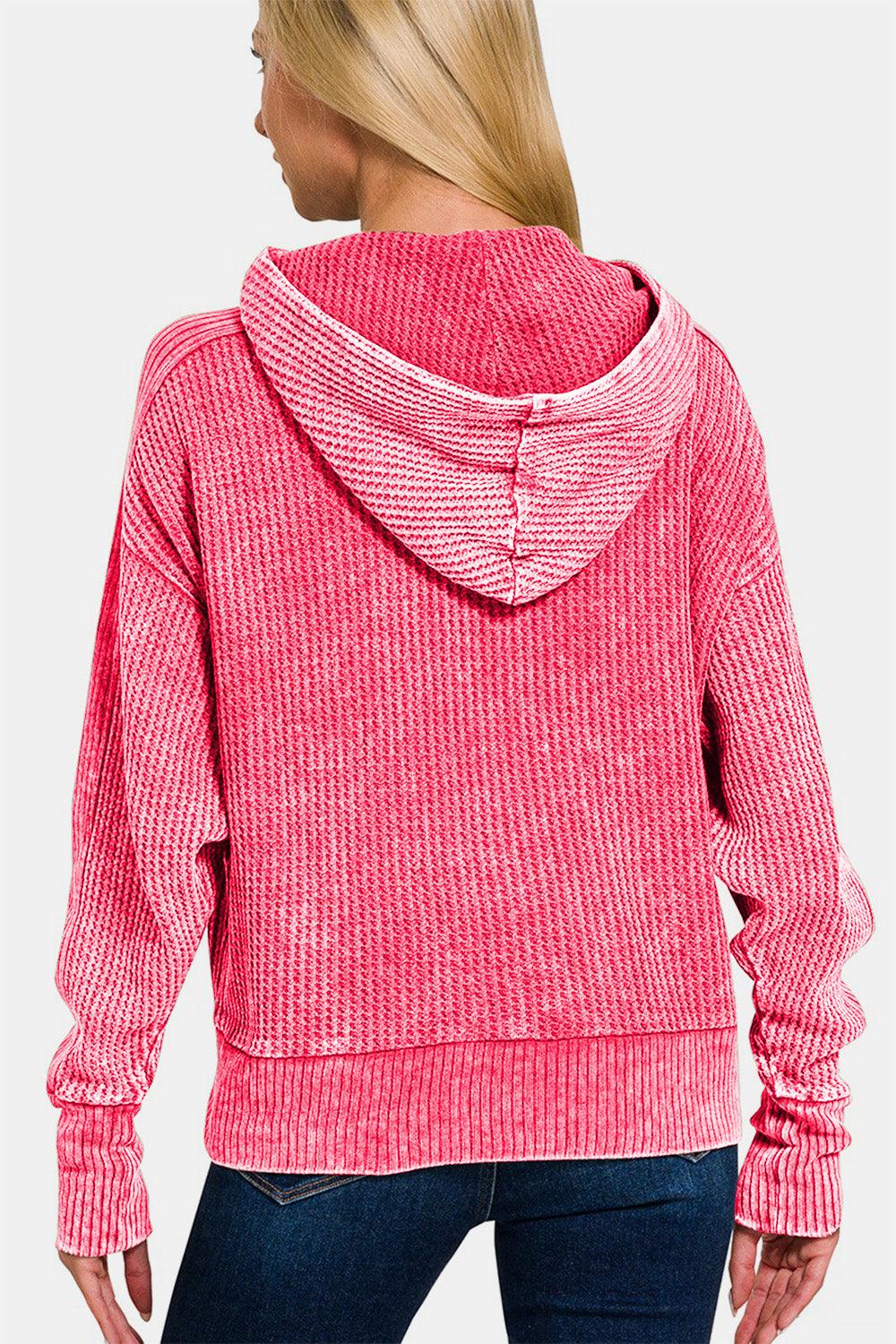 Zenana Washed Zip Up Hooded Jacket Fuchsia