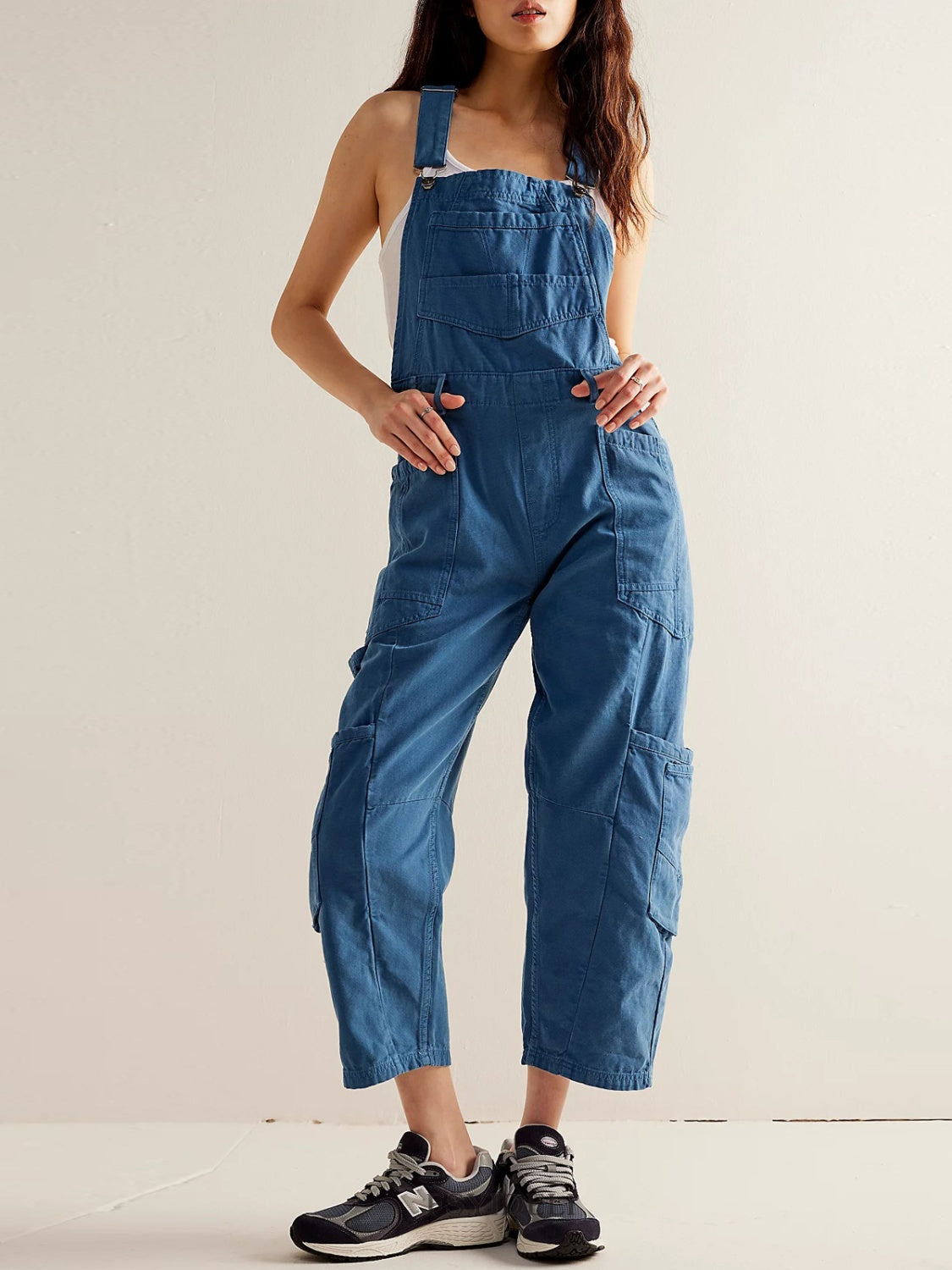 Pocketed Wide Strap Denim Overalls Medium