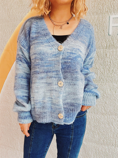 Button Up Long Sleeve Cardigan Dusty Blue One Size