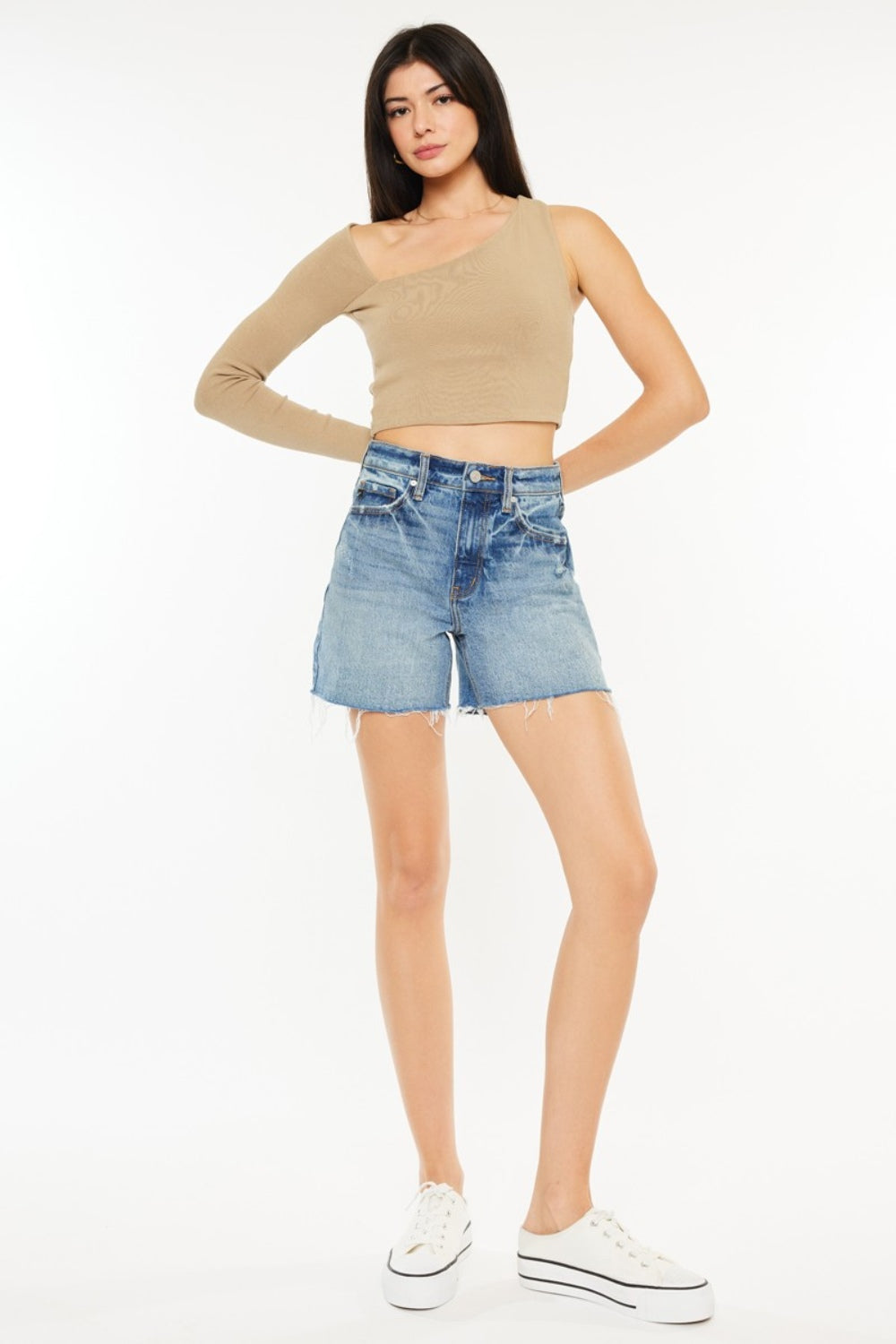 Kancan Full Size Raw Hem High Waist Denim Shorts Medium