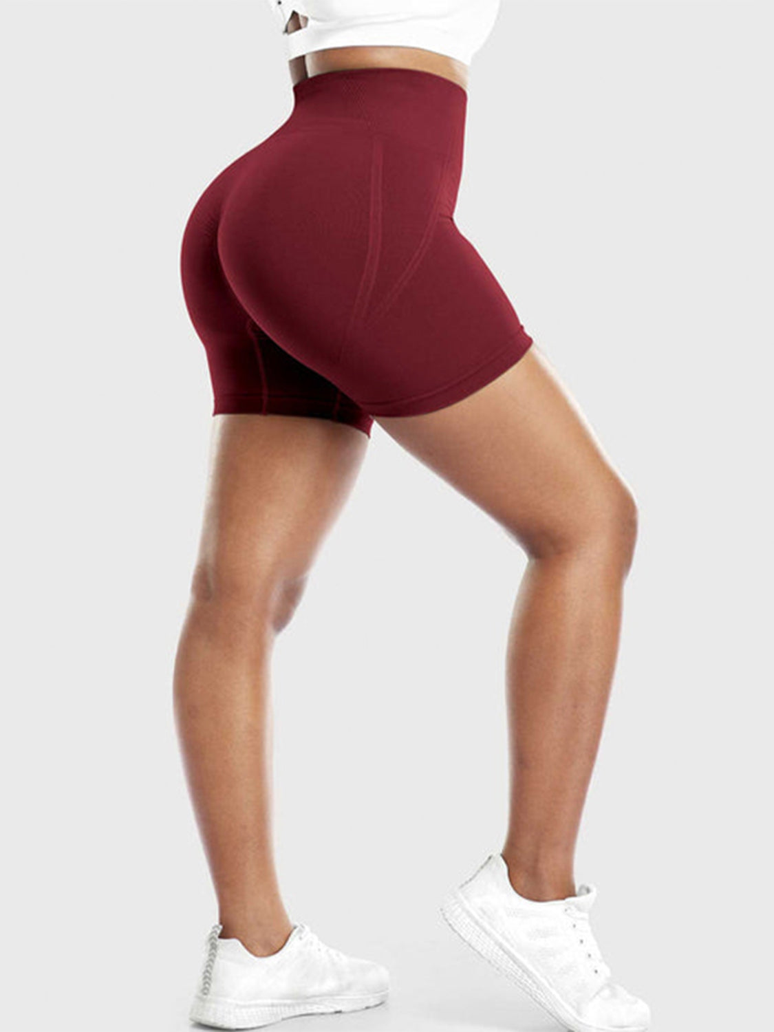 High Waist Active Shorts Burgundy