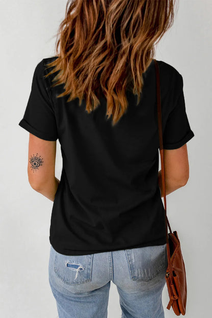 Letter Graphic Round Neck Short Sleeve T-Shirt Black