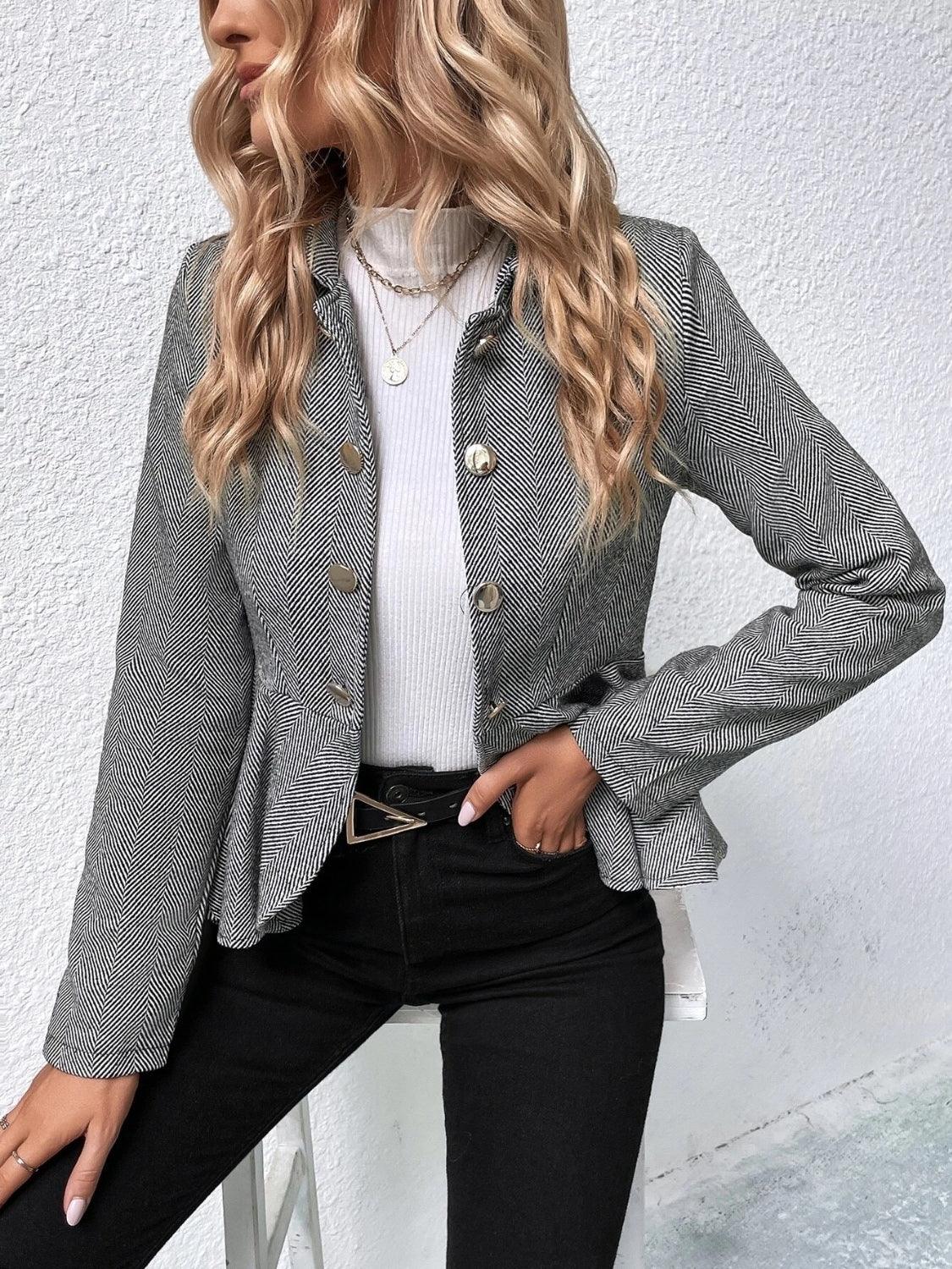 Ruffle Hem Collared Blazer Gray