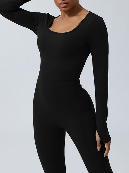 Twisted Backless Long Sleeve Jumpsuit Black