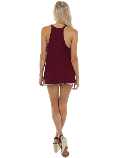 Ruched Round Neck Top Burgundy