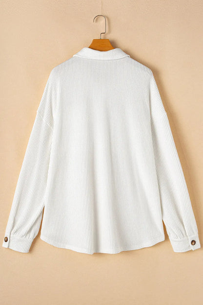 Plus Size Button Up Long Sleeve Jacket White