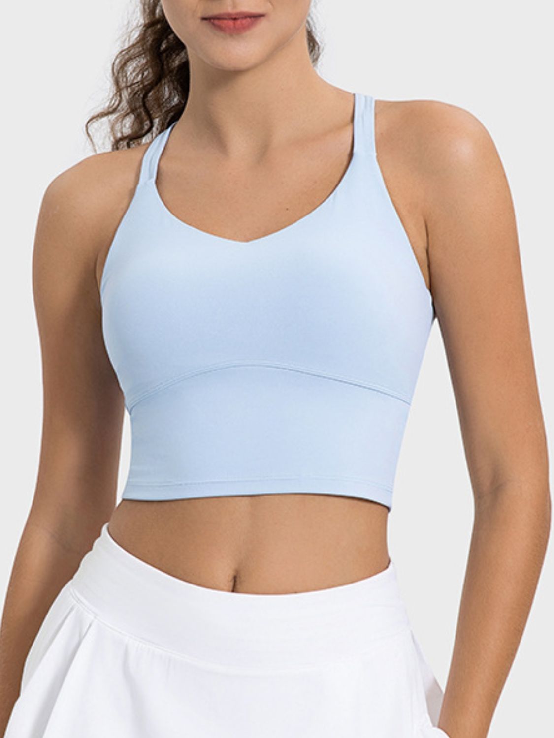 Millennia Crisscross Round Neck Active Tank Light Blue