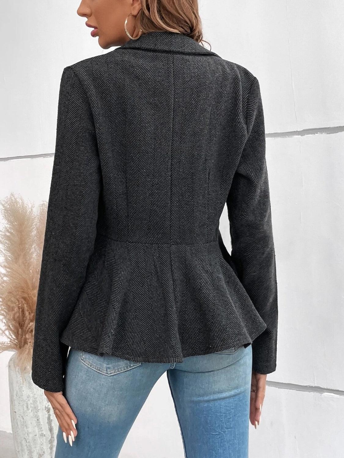 Ruffle Hem Collared Blazer Dark Gray