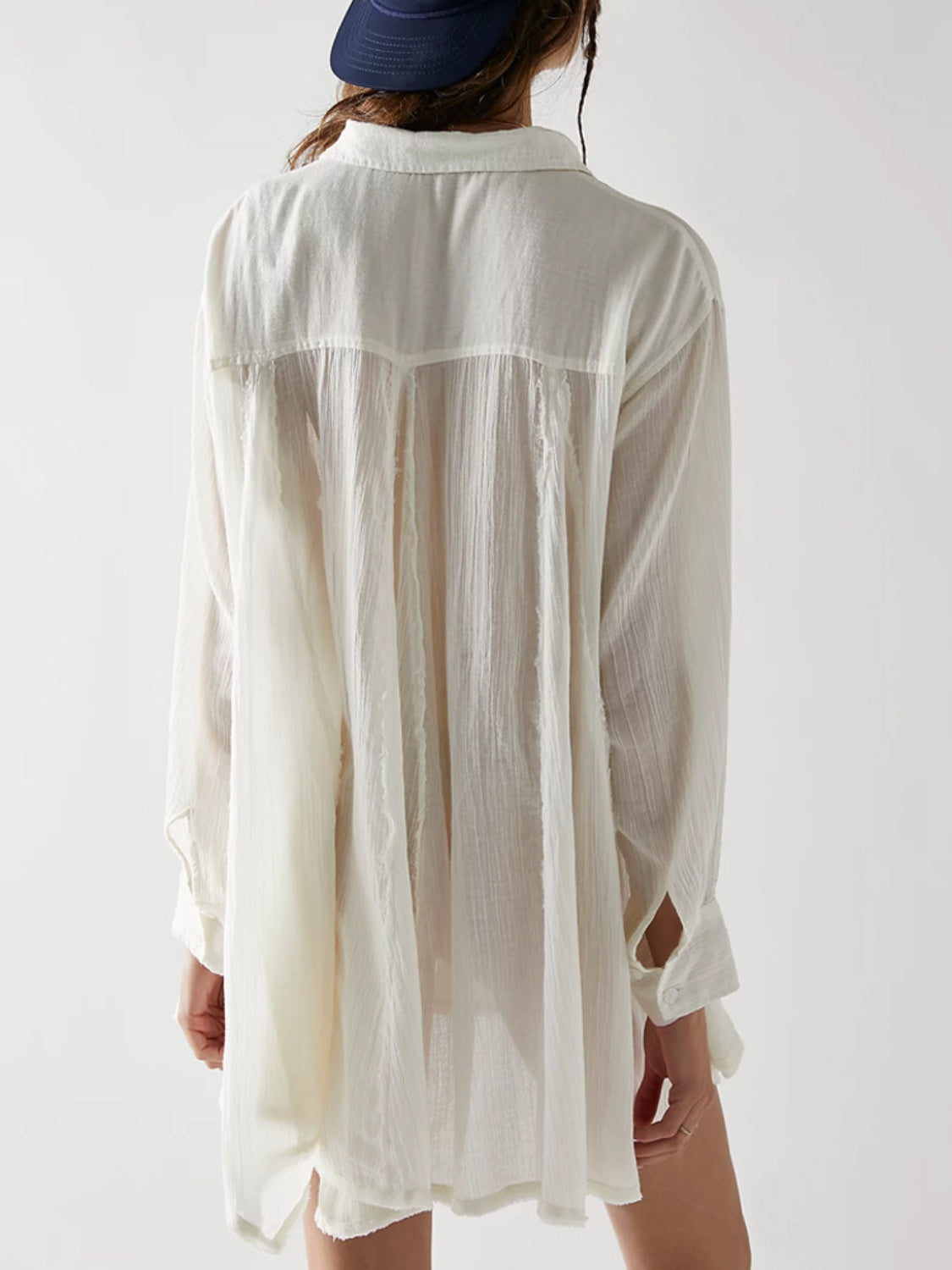 Button Up Collared Neck Long Sleeve Longline Shirt White