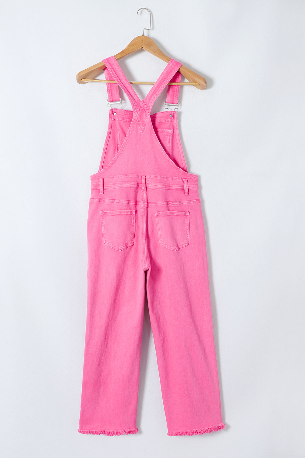 Distressed Pocketed Wide Strap Denim Overalls Pink