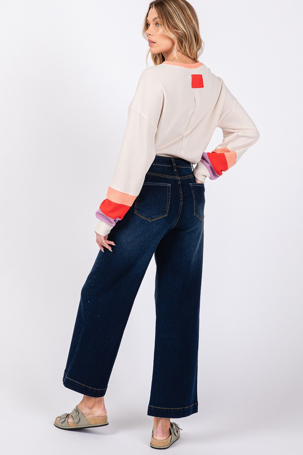 SAGE + FIG High Waist Wide Leg Jeans Denim Blue