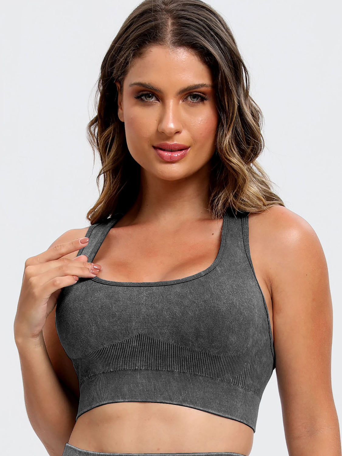 Scoop Neck Wide Strap Top and Shorts Active Set Dark Gray